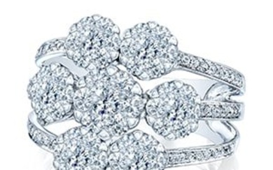 14k White Gold Floral Split Shank Diamond Cluster Ring 1.38ctw