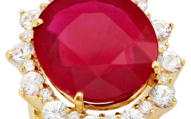 14k Yellow Gold 20.66ct Ruby 2.41ct Sapphire 0.41ct Diamond Ring