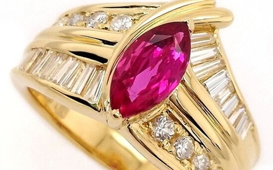 1.51ctw Natural Ruby and Natural Diamonds- IGI Report - 18 kt. Yellow gold - Ring Ruby - ***NO RESERVE PRICE***