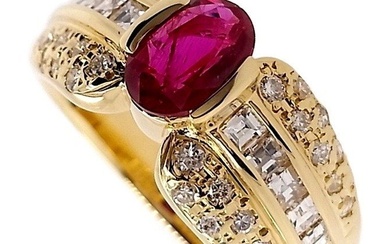 1.59 ctw - 0.90ct Not-Heated Natural Ruby and 0.69ct Natural Diamonds - IGI Report - 18 kt. Yellow gold - Ring - 0.90 ct Ruby - Diamonds