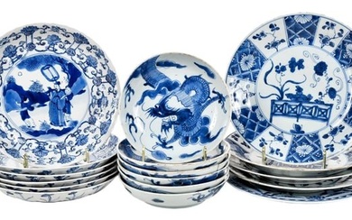 17 Chinese Blue and White Porcelain Dishes