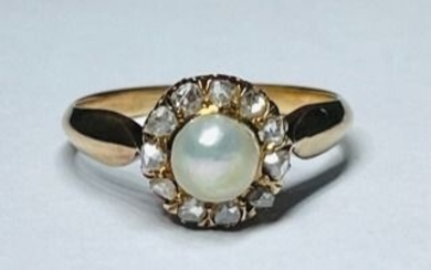 18 kt. Akoya pearl - Ring Pearl - Diamonds