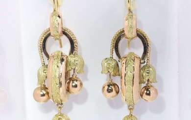 18 kt. Pink gold, Yellow gold - Earrings, Long hanging, Antique Victorian, Anno 1870