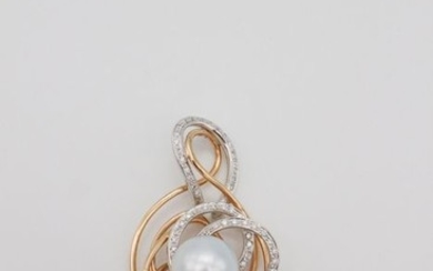 18 kt. South sea pearl, White gold, Yellow gold - Pendant - 12.00 ct - Diamonds