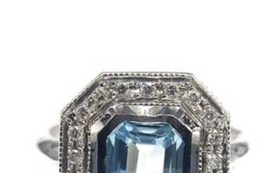 18 kt. White gold - Ring - 2.50 ct Aquamarine - Diamonds