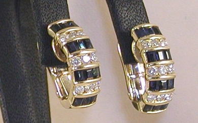 18 kt. Yellow gold - Earrings - 2.52 ct Diamond - Sapphires