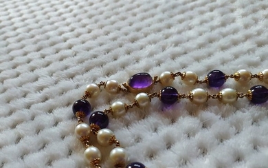 18 kt. Yellow gold - Necklace Amethyst - Pearls