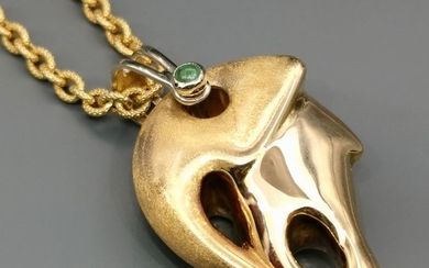 18 kt. Yellow gold - Necklace with pendant - 0.05 ct Emerald