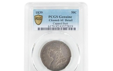 1839 US CAPPED BUST 50 CENT COIN, PCGS AU DET