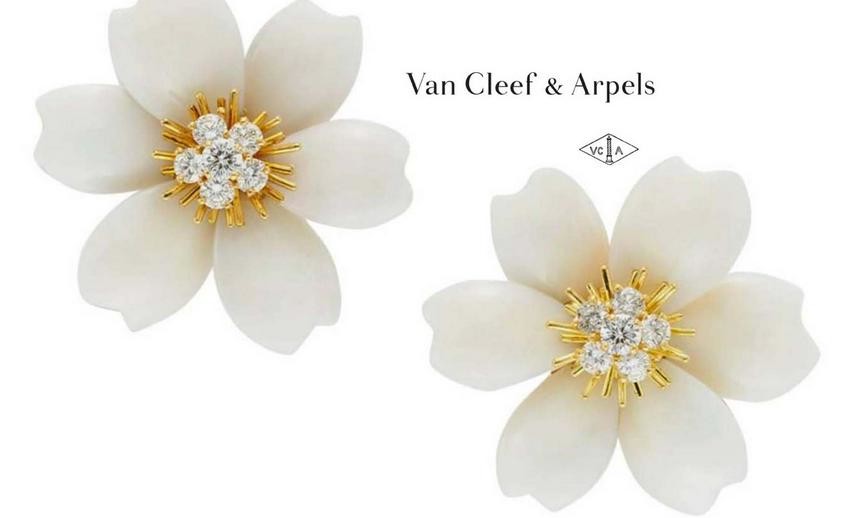 18Kt VAN CLEEF ARPELS WHITE CORAL DIAMOND EARRINGS