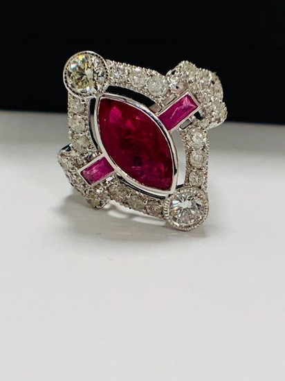 18ct White Gold Ruby and Diamond ring featuring...