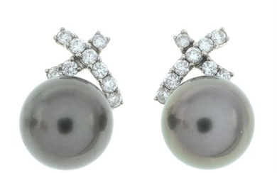 18ct gold diamond & 'Tahitian' cultured pearl earrings
