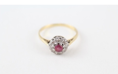 18ct gold ruby & diamond vintage cluster ring (2g)