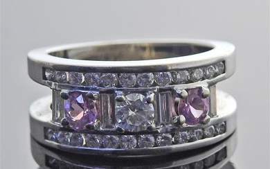 18k Gold Diamond Pink Sapphire Half Band Ring
