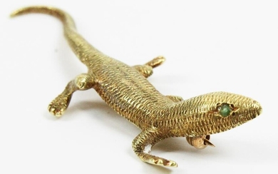 18k Yellow Gold and Emerald Lizard Brooch