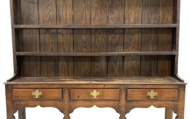 18th century and later oak dresser, two height plate...