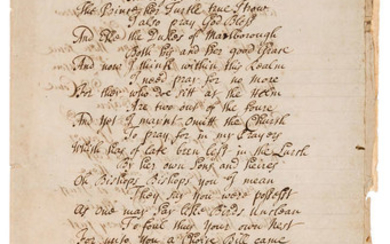 18th century song.- The History & fall of the Conformity Bill being an Excellent new Song to the Tune of the Lady's fall &c., manuscript song, 1705.