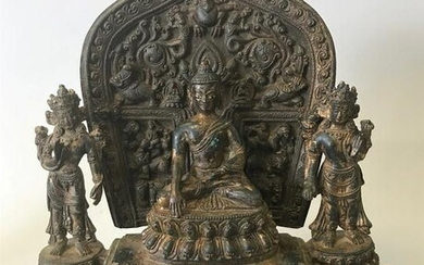18thc Tibetan Bronze Buddhist Trinity Group