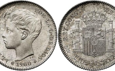 1900*1900. Alfonso XIII. SMV. 1 peseta. (AC. 59). Leves rayitas....