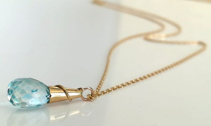 19,2 kt. Yellow gold - Necklace - 5.00 ct marine water