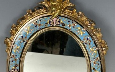 19TH C. FRENCH CHAMPLEVE ENAMEL FIGURAL MIRROR