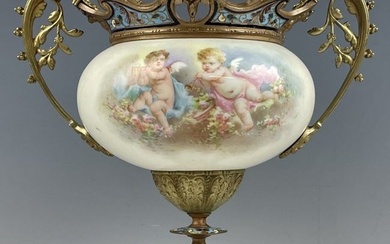 19TH C. FRENCH CHAMPLEVE ENAMEL & SEVRES CENTERPIECE