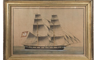 19TH C. WATERCOLOR OF TWO-MASTED OTTOMAN GUNSHIP