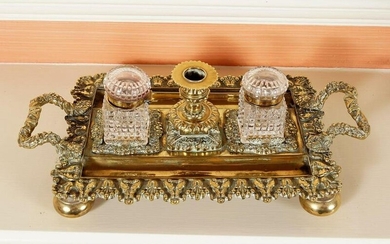 19TH-CENTURY FRENCH BRASS PEN AND INK STAND
