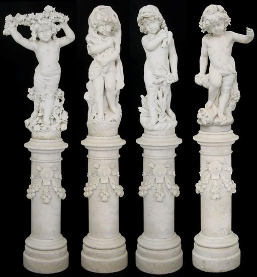 19th C. Four Seasons Carved Marble Sculptures