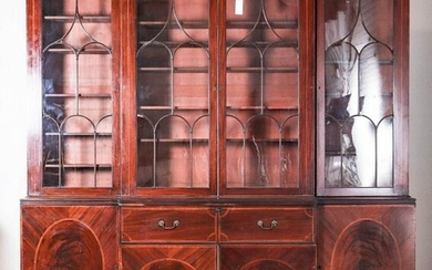 19th Georgian style inlaid mahogany breakfront