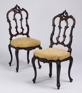 (2) 19th c. French Rococo style carved oak chairs