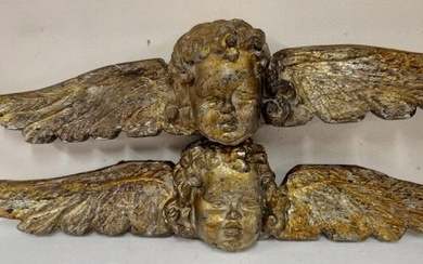 2 winged heads - Wood and plaster - First half 19th century