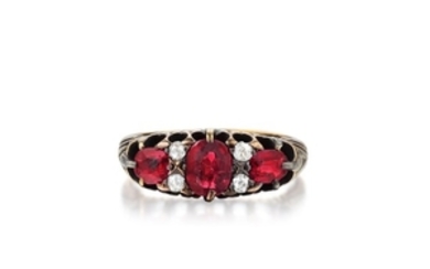 Antique 18K Gold Ruby and Diamond Ring, English