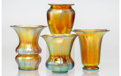 23047: Four Steuben Gold Aurene Glass Shade Vases, circ
