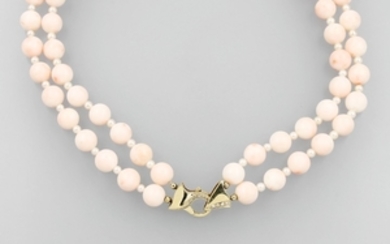 2-row angel skin coral chain with cultured...