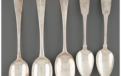 28247: Five English and Irish Silver Spoons, 18th and e