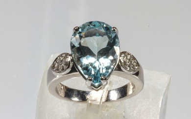 18 kt. White gold - Ring Aquamarine - Diamonds