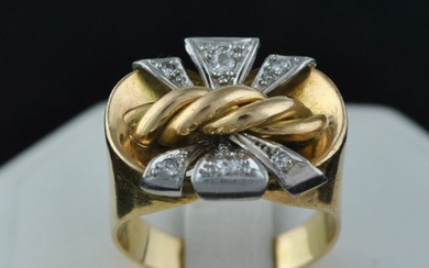 Authentic Antique- 18 kt. White gold, Yellow gold - Ring Diamond