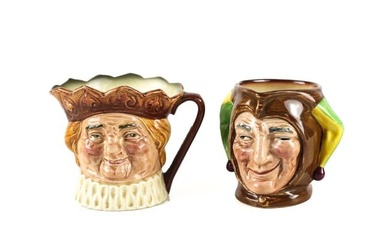 2pc Royal Doulton Small Toby Jugs Jester D5556, Old King Cole, 3 1/4in A Mark