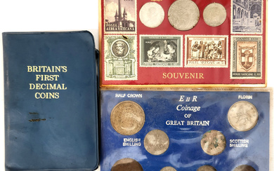 3 Coin Sets - "Vatican", "Britain's First Decimal" and "Coinage...