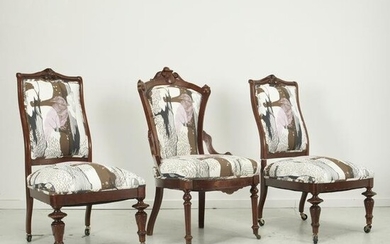 (3) Victorian chairs in modern designer fabric