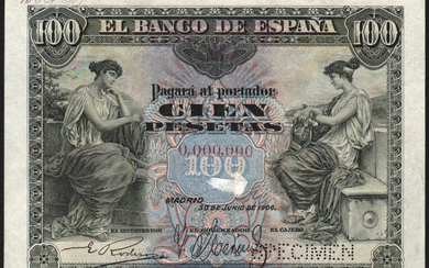 30 de junio de 1906. 100 pesetas. SPECIMEN. SC. Muy raro