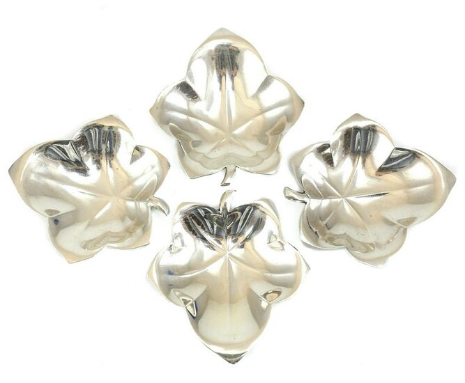 4 Tiffany & Co. Makers Sterling Silver Mini Leaf Dishes