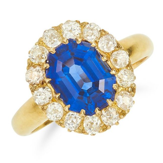 4.10 CARAT UNHEATED SAPPHIRE AND DIAMOND CLUSTER RING
