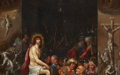 Frans Francken the Younger, attributed to - The Mocking of Christ surrounded by Scenes from the Passion en Grisaille