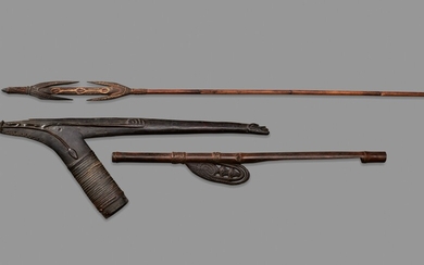 NEW GUINEA SPEAR, SPEAR-THROWER AND AXE SHAFT