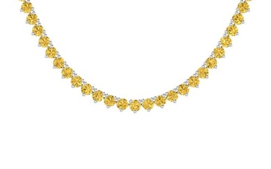 4.64 Ctw i2/i3 Treated Fancy Yellow Diamond 14K White Gold Necklace