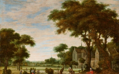 Adriaen van Stalbemt - Figures in a Landscape with a Church