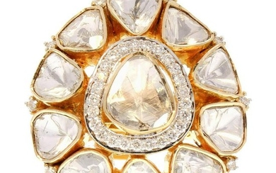 2.14 Carat Total Polki Diamond Ring in 18 Karat Yellow