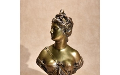 After Jean-Antoine Houdon, (French 1741 – 1828), a bronze bust of Diana the Huntress